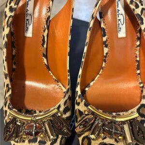 Oscar de la Renta Leopard Print Heels with Gold Accents